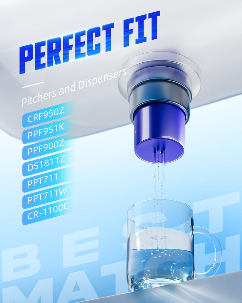 CRF950Z Water Filter Replacement for All PUR Plus Pitcher and Dispenser | Fit for PPF951K, PPF900Z, PPT700W, CR-1100C, Effectively Reducing Lead, Chromium, 4 Pack, By DESENRUIS