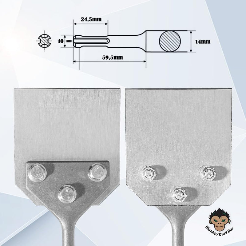 Monkey King Bar- Sds Plus Bits 4 Inch Wide -(4"x10") SDS Plus Chisel Short Handle Floor Scraper with Removes Thinset Fits SDS-Plus Rotary Hammers 10-inch length