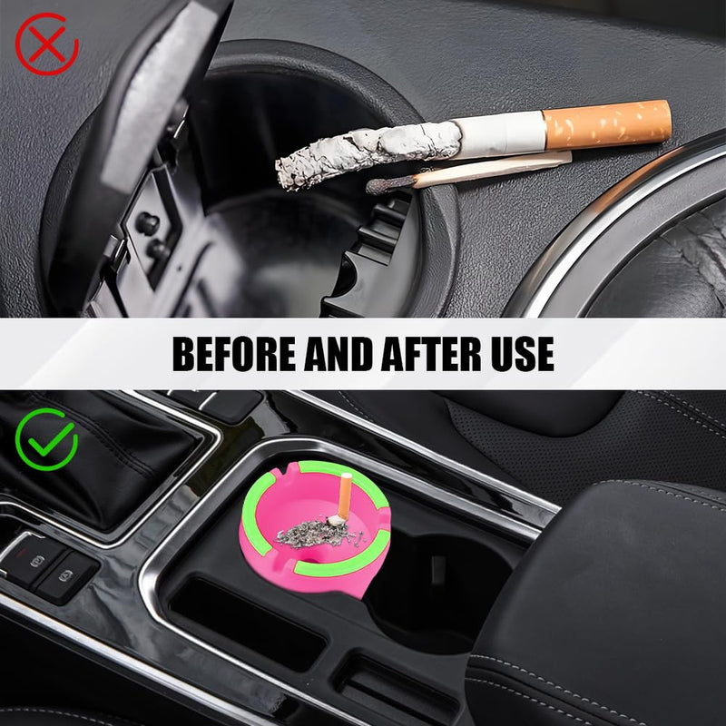 Glow in The Dark Car Ashtray, Smell Proof, Multifunctional with Lid, Smokeless for Car Truck SUV, Pink
