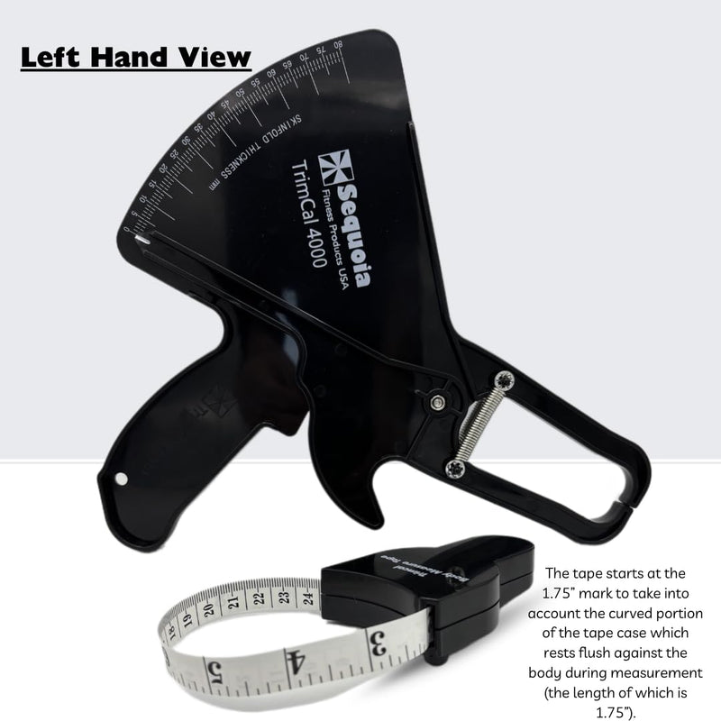 Sequoia Trimcal 4000 Body Fat Caliper with Tape Measure - Precision (Dual-Sided Design) for Fitness Tracking - Color Black & Black