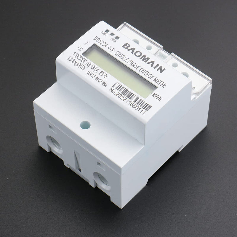 BAOMAIN Single-Phase 3-Wire DIN Rail kWh Meter,110V/220V AC Energy Monitor | DDS238-4-R Submeter Features 10A(100A), 60Hz Frequency & Lcd Display.Ideal For Precise Home Power Monitoring