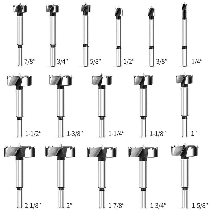 BAIDETS Forstner Bit Set 16Pcs - Forstner Bit Wood Drilling, Forstner Drill Bit with Center Positioning 16 PCS