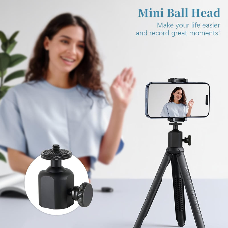 Mini Ball Heads Universal Tripod Ball Head Camera Screw Mount, 360 Degrees Rotatable Tilt with 1/4 inch Screew for Cameras Monopods Camcorder LED Light Stand, Loads to 10lbs, Black (2) 2