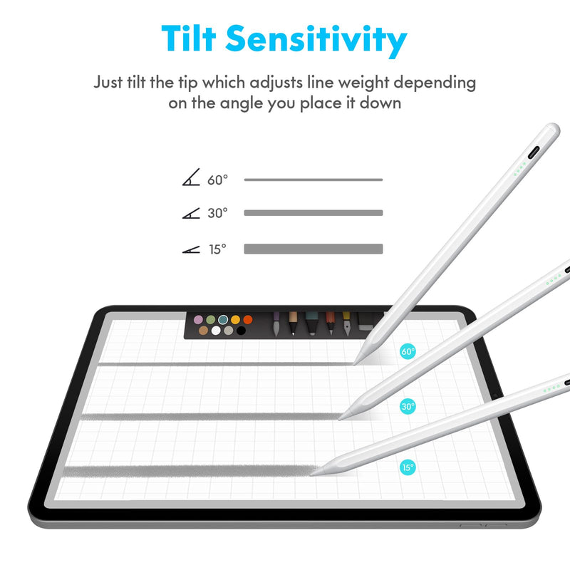 Stylus Pen for iPad 2024-2018 with Faster Charge,Tilt Sensor Battery Indicators Pencil for Apple iPad Pro M4 2024,iPad Air M2 2024,iPad 10/9/8/7/6th,iPad Air 5/4/3,iPad Pro 11 & 12.9",iPad Mini 6/5 Pearl White