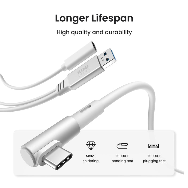 KIWI design Link Cable with Charging 16FT Compatible with Meta Quest 3S/3/2/Pro/Pico 4 Accessories and PC/SteamVR, USB 3.0 to USB C Link Cable with 5Gbps Super Speed for Extended Gameplay, White
