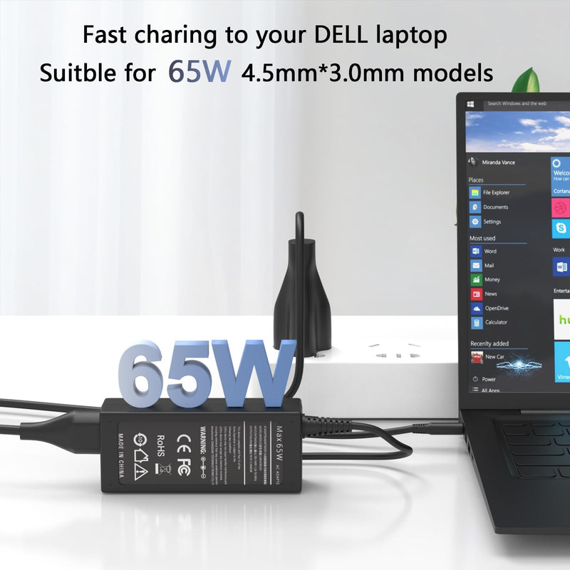 65W 4.5mm Tip Laptop Charger Compatible with Dell Inspiron 16 15 14 | For Dell Inspiron 15 3511 3520 3530 3535 3540 5559 5568 2-in-1, 16 5620 5630 5640 7640, 14 5420 5430 5490 2-in-1 AC Adapter