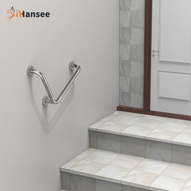 L-Shaped Angled Grab Bar 12x16 Inch Brushed Nickel Anti-slip Knurled Shower Handle Wall Mount, Stainless Steel Shower Bar for Seniors Injured Balance Support, Handicap Grab Bars for Bathtubs & Showers