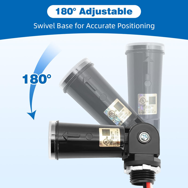 Automatic Lighting Sensor Switch 2pcs Photoelectric Switch for Outdoor Light Photo Cell Sensor with Time Delay Temperature Compensation Water-Resistant