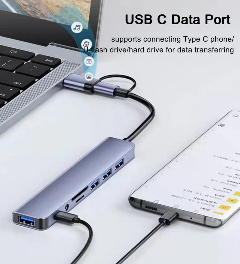 USB C Hub USB Hub 3.0 with SD/TF Card Reader, 3.5mm Headphone Aux Jack, 8-in-1 USB Splitter for MacBook Pro Air, XPS, Surface and More PC/Laptop/Tablet Devices Versatile 8-in-1