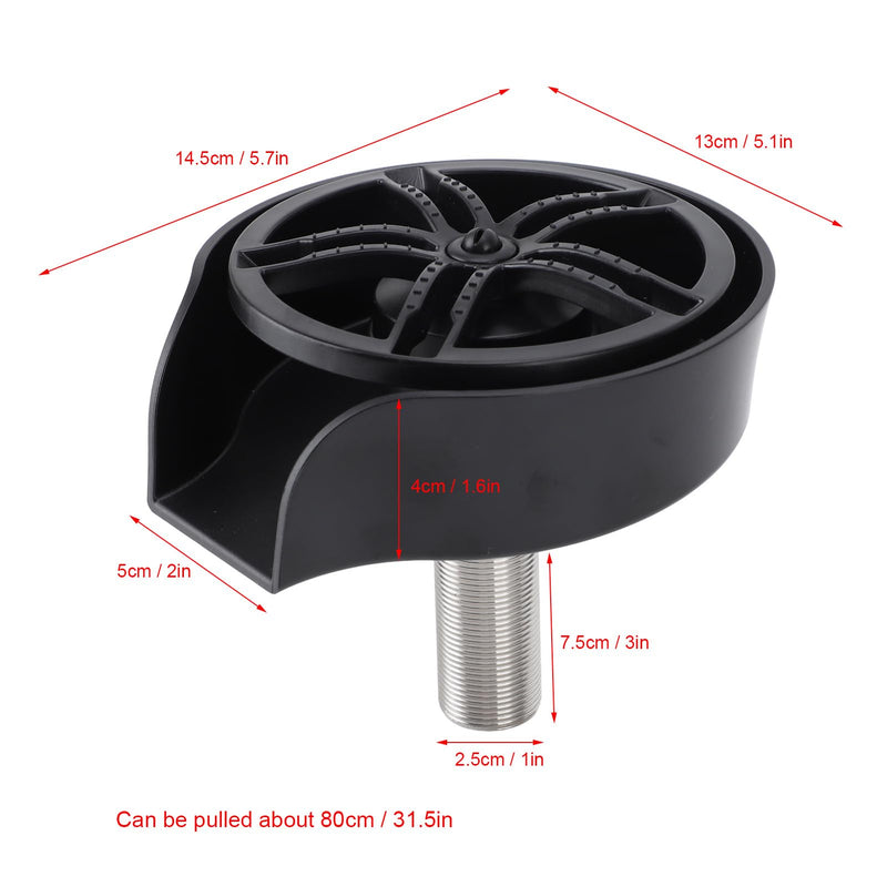 POCREATION Automatic Glass Washer Cup Rinser, 360 Degree Rotating Spout Sink Accessory Stainless Steel Bottle Washer for Bottles, Cups, Utensils Black ABS Basin (US 9/16 Hose)