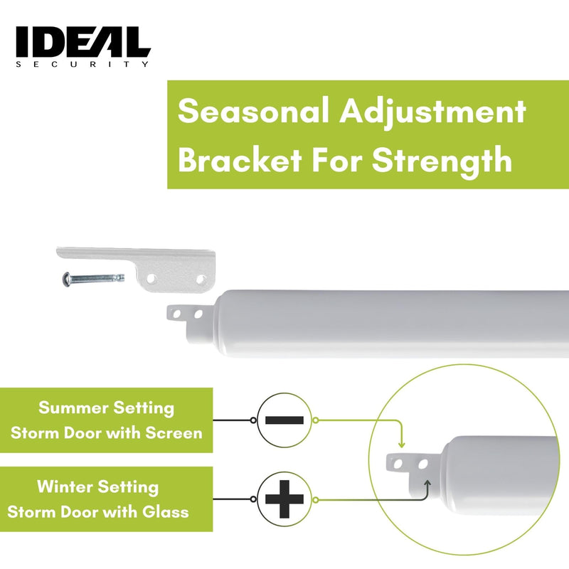 Ideal Security 9GL Bundle Standard Storm Door Closer with GL Lever Handle Set, Adjustable Speed, Smooth Closing for Lightweight to Medium Doors, White