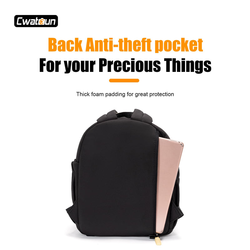 Cwatcun Camera Backpack for Women, Compact DSLR Bag with Tripod Strap | Fits 1body +1lens +10.9"iPad. Removable dividers,18mm padding,waterproof,tripod strap,anti-theft pocket,lightweight 0.96kg. Black 1.0 Small