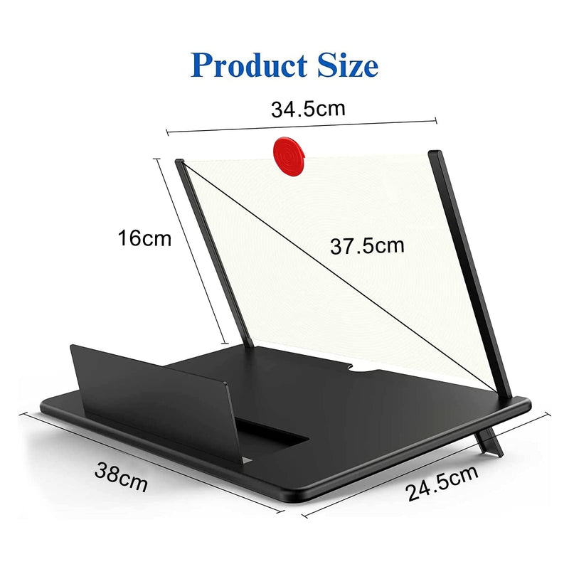 18" Screen Magnifier for Cell Phone,3D Magnifying Projector Screen Enlarger Expander for Movies, Videos, and Gaming, Foldable Phone Stand with Screen Amplifier, Compatible with All Smartphones Bkack-18inch