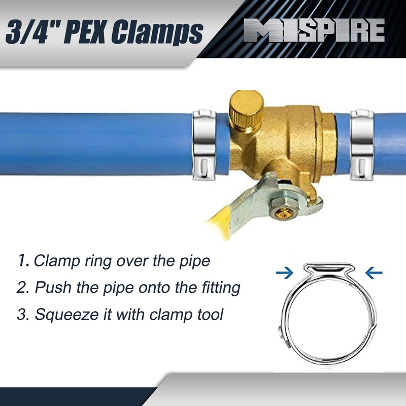 PEX Clamps 3/4 inch 100 PCS, Stainless Steel Pinch Clamps for PEX Pipe Water Lines