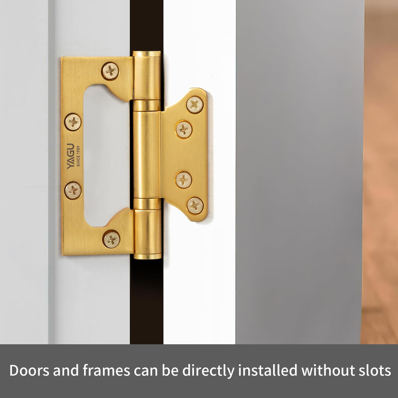 YAGU 3 Pack Non-Mortise Door Hinges - 4" × 3" inch Stainless Steel Bifold Door Hinge - Easy to Install and Heavy Duty with Sqaure Corners, Brushed Gold