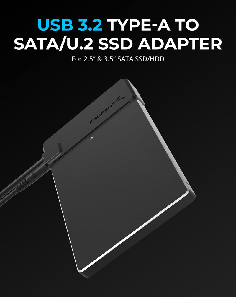 SABRENT USB 3.2 Type A to SATA/U.2 SSD Adapter Cable with 12V/2A Power supply [EC-U2SA] 2.5/3.5" SATA/U.2 SSD Adpater