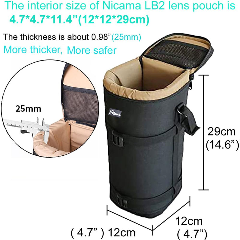LB2 Deluxe Water-Resistant Camera Lens Pouch Case for Canon 800mm 100-400 28-300 Nikon 200-500mm 80-200 80-400 300 Sigma 150-500mm 150-600 Tamron150-600mm 70-200mm & More, Lens Protective Bag LB2(Interior Size 4.7*4.7*11.4“）