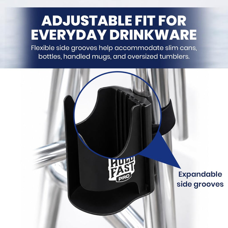 HoldFastPro Boat Cup Holder, Adjustable Universal Boat Cup Caddy for Rails & Grab Bars, Marine Drink Holder for Center Console, & T-Top Mounting, Black