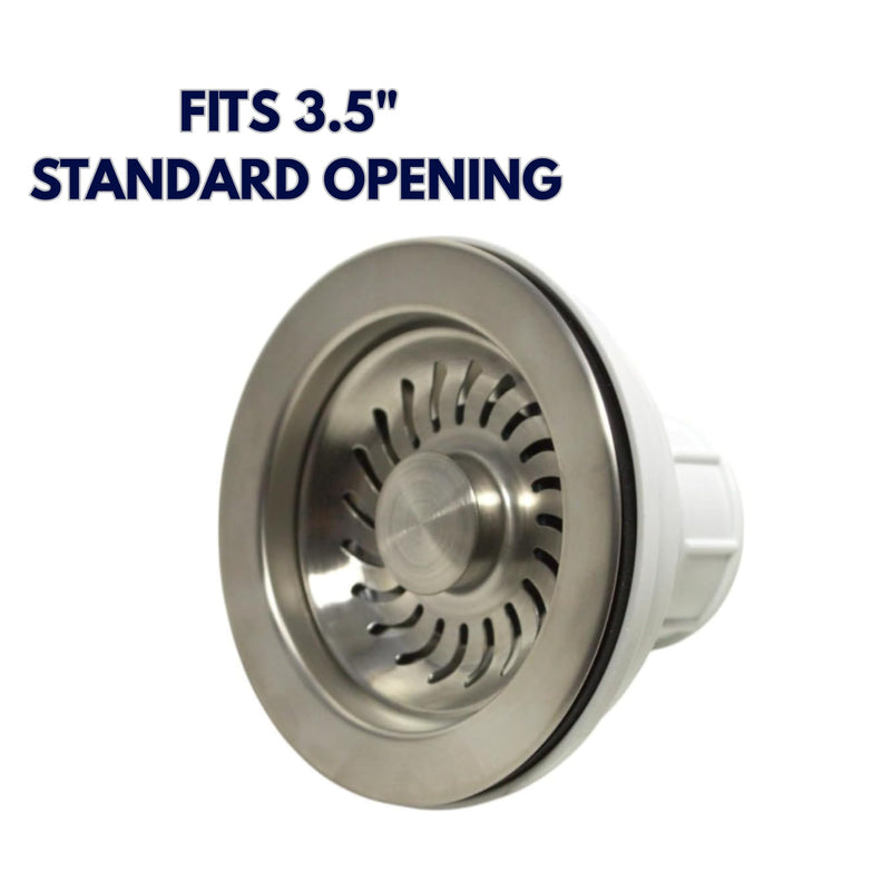 Nantucket Sinks 3-1/2 Kitchen Drain Assembly Kit for Fireclay Kitchen Sinks, with Basket Strainer, 304 Stainless Steel, Extended Ferrule, Made in Italy NS35L-EXT