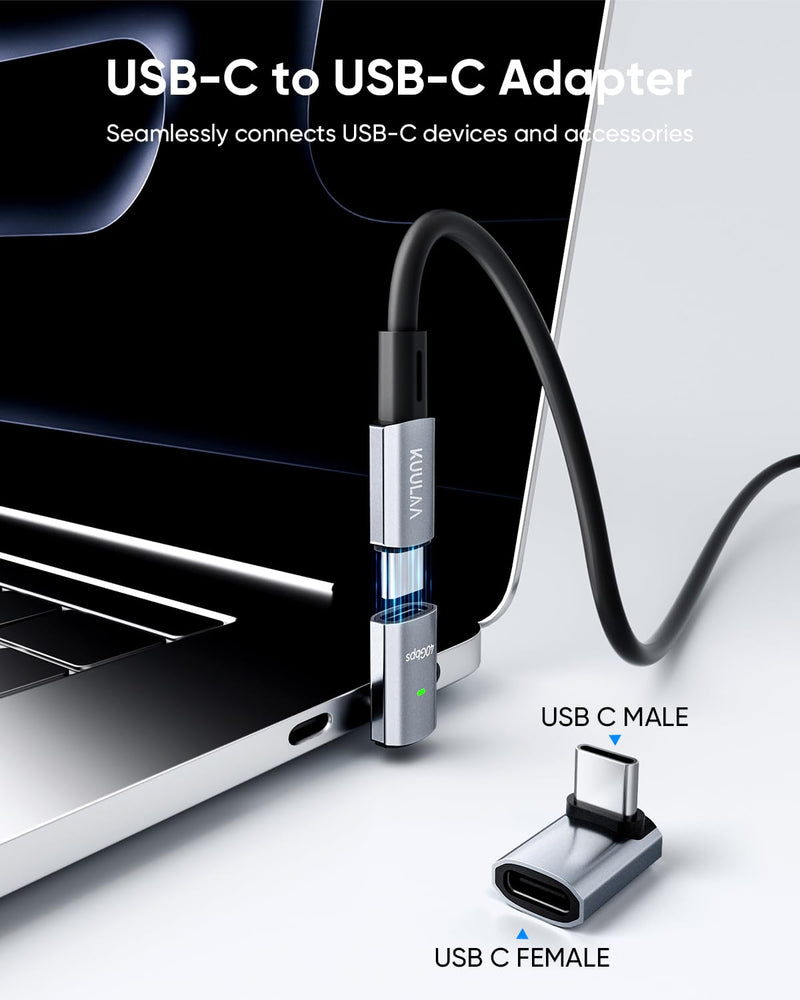Kuulaa 240W USB C 90 Degree Right Angle Adapter 3 Pack, [8K 60Hz, 240W 40Gbps] Male to Female Adapter Extender Compatible Thunderbolt 4 for Steam Deck, ROG Ally, MacBook, Switch 2, iPhone 17/16