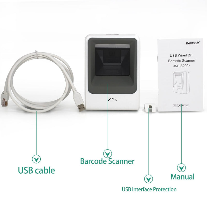 2D Barcode Scanner,Symcode Omnidirectional Hands-Free USB Barcode Reader Scanner for Mobile Payment Computer Screen Scan White