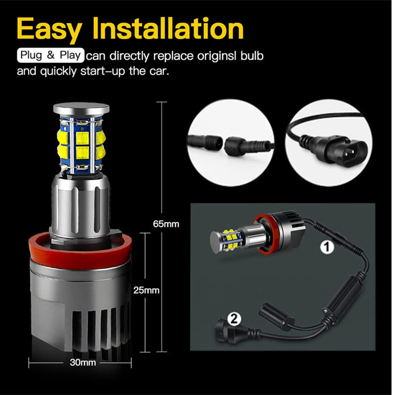 H8 LED Angel Eyes Halo Bulb Light Compatible for BMW E90 E92 E70 E71 E82 E89 M6 1 3 5 Series X5 X6 Z4, 6000K Xenon 120W White Lamps Marker Lights H8-12SMD