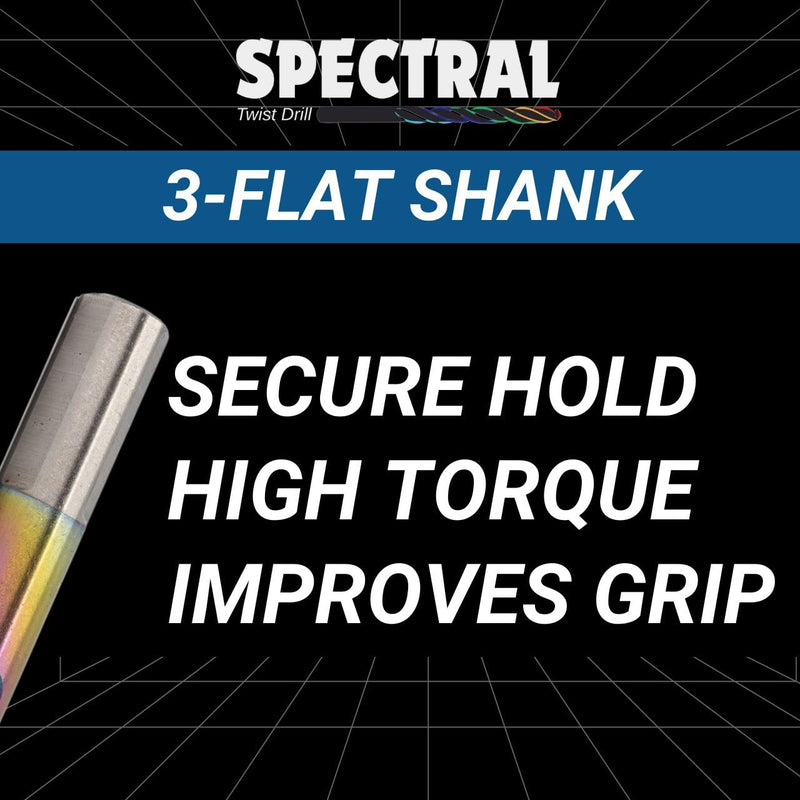 Spectral 5 Piece Stepped Point HSS Drill Bit Set, 1/4"- 1/2", Pouch Case, 135° Step Point Split Point Tip, M2 Steel, 3-Flat Shank, Multi-Color Finish 5 Piece Set
