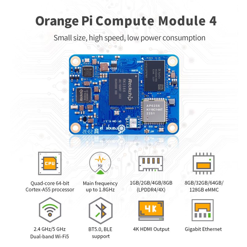 Orange Pi Compute Module 4 Kit 4GB+32GB, Rockchip RK3566 Quad-Core 64-Bit with Base Board,Orange Pi CM4 4GB RAM 32GB eMMC Flash,Support 2.4/5.0GHz Wi-Fi & Bluetooth 5.0 (CM44G32G+Base Board) CM44G32G+Base Board