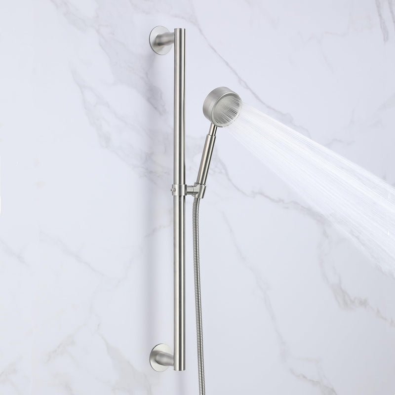 RRAJJ Shower slide bar that is installed by pasting or punching holes，Adjustable height 28 inch of all SUS304 stainless steel Shower Head Holder (all stainless steel- Brushed Nickel) all stainless steel- Brushed Nickel