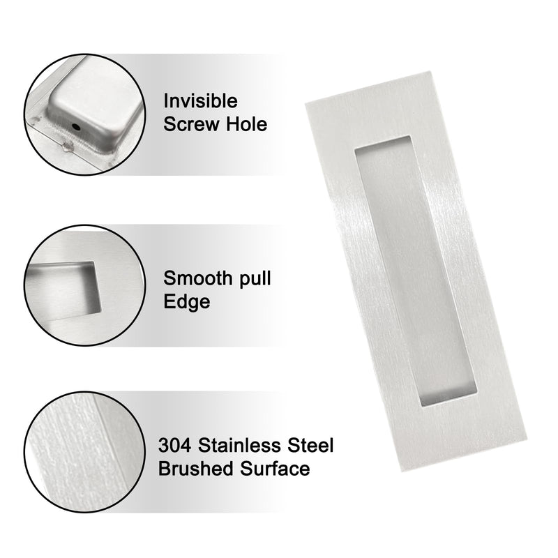 Recessed Finger Flush Pulls，Pocket Door Handles，for Sliding Barn Doors Handle, Bifold Doors Stainless Steel Rectangular Door Pulls Hardware (Silver, 6 Inch - 4p) Silver