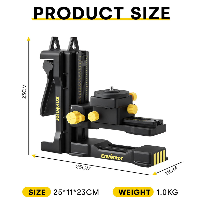ENVENTOR Fine-tuning Bracket Laser Level Adapter, 1/4"-20 Male Threaded L-Shape Magnetic Pivoting Base with Adjustable Clip for Wall & Ceiling Mounted, 360° Adjustable Support, Height Adjustment Black