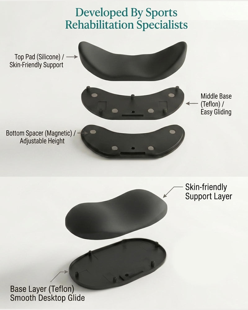 Height-Adjustable Mouse Palm & Wrist Rest, Magnetic Gliding Dual Support | Ergonomic Carpal Tunnel Support, Pain Relief, Anti-Fatigue, Easy Glide, Office, Computer, Laptop, Gaming, Right-Handed, Black