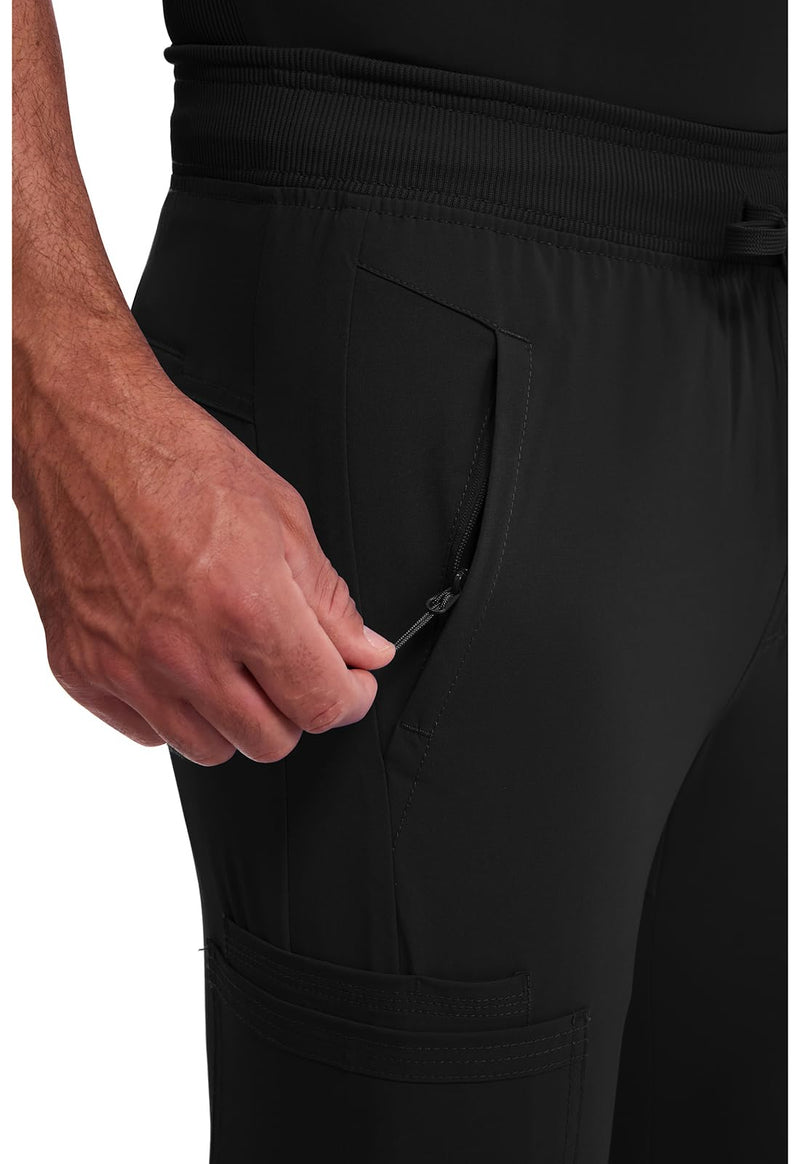 Cherokee Mens Mid Rise Jogger Scrub Pants with Zipper Cargo Pocket 360 Stretch Moisture Wicking PROTX2 Fabric - CK004A Large Black