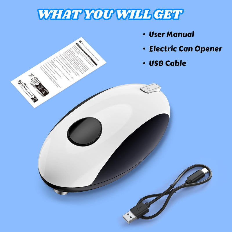 USB Rechargeable Electric Can Opener - Battery Operated, One Touch Auto Operation, Magnetic Lid Holder & Smooth Edge Cutting, Cordless & Hands Free Tin Opener for Seniors, Works with All Standard Cans Black