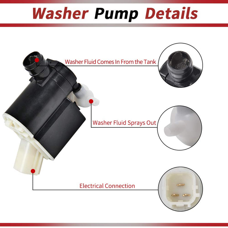 OTUAYAUTO 98510-2V100 Windshield Washer Pump - Replacement for Hyundai Accent Elentra Santa Fe Tiburon Tucson Entourage Veloster Veracruz | Kia Sedona Sportage - Washer Fluid Pump with Grommet