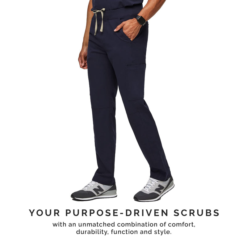 FIGS Axim Cargo Scrub Pants for Men — Classic Fit, Straight Leg, 7 Pockets, 4-Way Stretch, Anti-Wrinkle Regular Medium Navy Blue