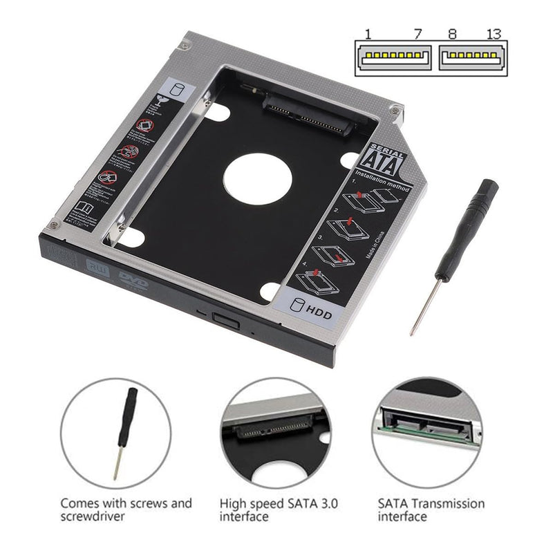 SATA 22Pin Female to Slimline SATA 13P Male HDD 2nd Hard Disk Drive Caddy Enclosure for 9.5mm Universal Laptop CD DVD-ROM Optical Bay 2.5 Slimline SATA Host to SATA Disk Adapter