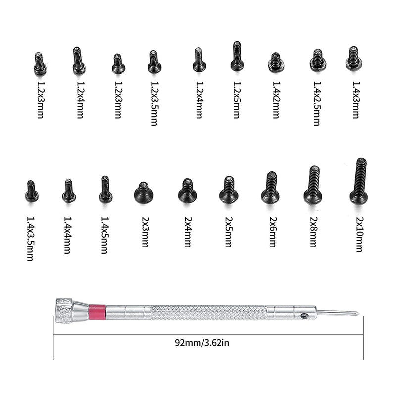 500 Pcs Small Replacement Screws, M1.2/M1.4/M2.0 Black Tiny Micro Laptop Computer Electronic Assortment Kit, Glasses Watches Hard Drive SSD Repair Screws, with Screwdriver