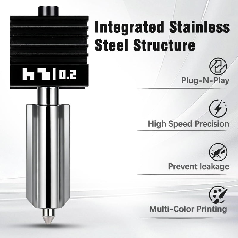 Original 0.2MM X2D/H2C/H2S/H2D/P2S Hotend for Bambu Lab X2D/P2S/H2 Series 3D Printer, Ultra-Fine Detail Stainless Steel Nozzle, High-Temp Resistance Quick Swap Extruder Print Head Replacement Parts P2S/X2D/H2 Series