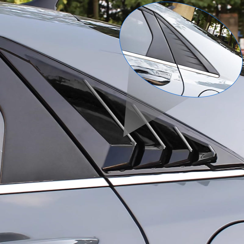 for Hyundai Elantra 2021 2022 2023 Exterior Accessories Sporty Car Rear Side Window Louvers Air Vent Scoop Shades Cover Trim Blinds 2PCS(Bright Pitch Black) Bright Black