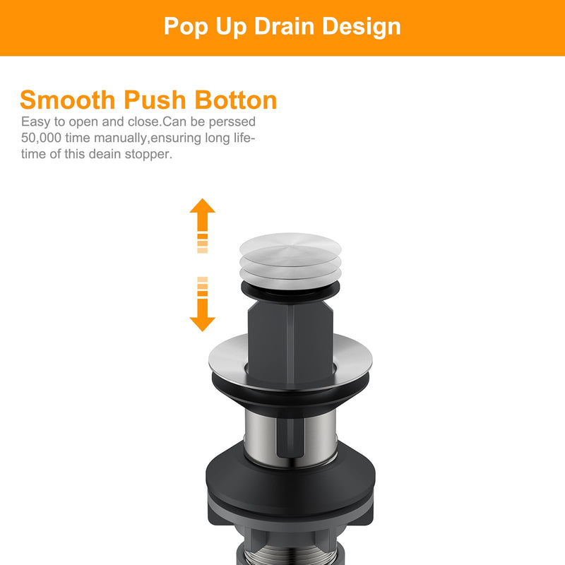 Pop-up Sink Drain Stopper with Lift Rod - Universal Bathroom Sink Drain Kit for Lavatory & Vanity Sink with Overflow, Fit Most US Drains (Brushed Nickel) Brushed Nickel