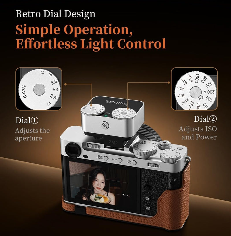 ZENIKO ZA12 Camera Flash Speedlite,Dual-Dial 6500K±200K Mini Flash for Fujifilm X-T30 X-T5 Sony ZV-E10 Nikon Panasonic Olympus Ricoh GR3/4 SLR Camera Flash Litght(ZA12-Black) ZA12-Black