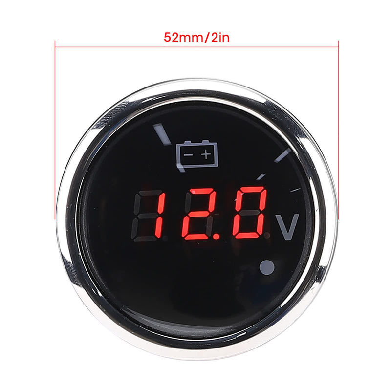 Marine LED Voltmeter, 2in 316 Stainless Steel Battery Voltage Gauge LED Digital Display IP67 Smart Alarm Universal for Car Boat Auto, Red Alarm Light Flashes (Black) Black