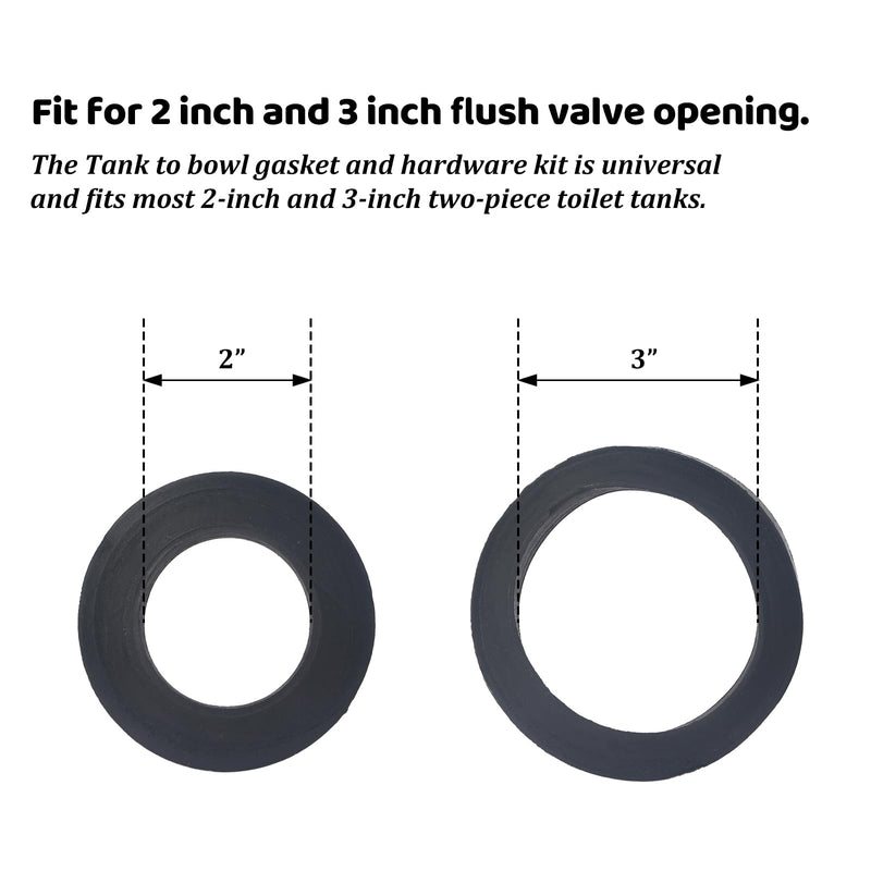 Universal Toilet Tank to Bowl Gasket & Tank to Bowl Bolts, 2 Kind Gasket and 4 Pieces 5/16 * 3.15 Inch Toilet Tank Bolts, Fit Most 2-Inch and 3-Inch Flush Valve Opening black