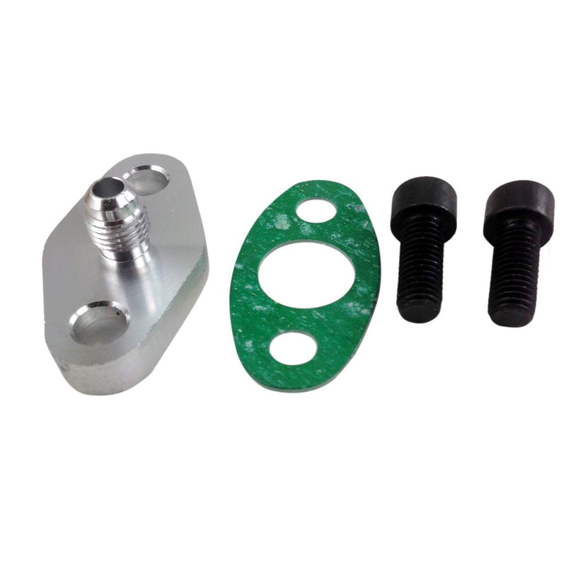 Koxuyim 4AN Oil Feed Inlet Flange Gasket Adapter Kitwith Gasket 4-AN Adapter AN4 W/Built In Restricter and Bolts Compatible with T3 T3/T4 T04 T4 For Ball Bearing Turbos