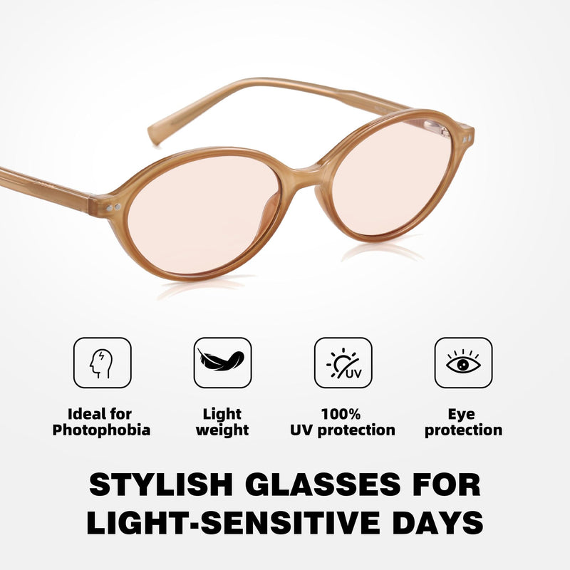 Rose Tinted FLuorescent-41 Migraine Glasses for Light Sensitivity and Photophobia,Indoor/Outdoor Fluorescent Eyewear 25% Rose Tinted Lens-leopord Frame