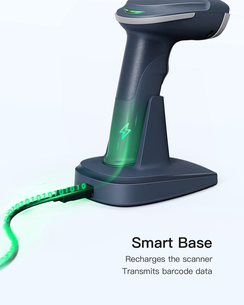 Inateck QR Barcode Scanner, 2D Wireless Barcode Scanner, 3 in 1 Barcode Reader, Screen Scanning, BCST-54 Blue Blue-BCST54 With Smart Base