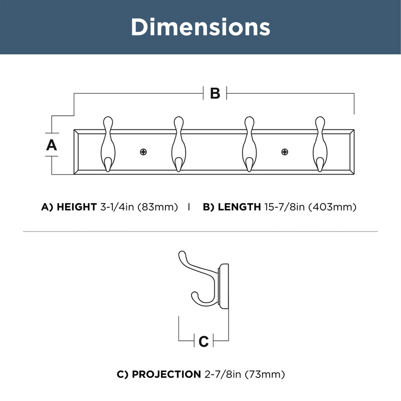 Franklin Brass Casual Curve Wall Mounted Pure White 16 in. Coat Rack, 4 Hooks, B46717K-PWW-C2 1 16" Rail