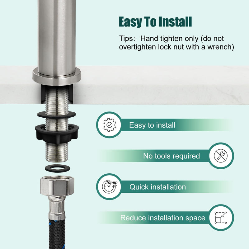 Heyalan Cold Water Only Bathroom Sink Faucet Stainless Steel SUS304 Brushed Nickel Single Handle One Hole Deck Mount Lavatory Faucet (Drain Not Included) Cold Water Only - Short