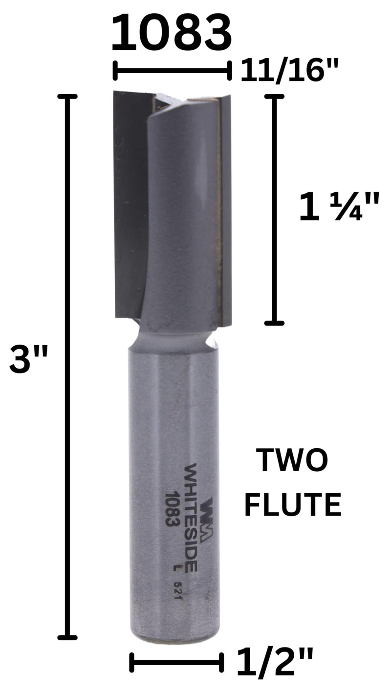 Whiteside Router Bits 1083 Straight Bit with 11/16-Inch Cutting Diameter and 1-1/4-Inch Cutting Length
